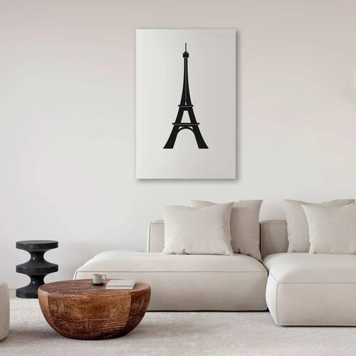  Slika - Eiffel Tower Simple Graphics in Black and White 40x60 Akustična Slike