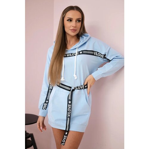 Kesi Dress decorated with a tape with inscriptions cyan Cene