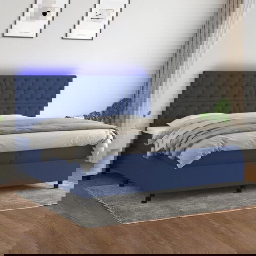 The Living Store Box spring postelja z vzmetnico LED modra 200x200 cm blago - Box Spring Postelja, (21516660) Slike