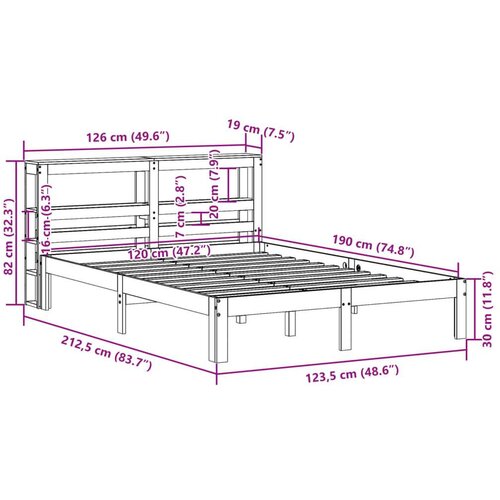 VidaXL Okvir kreveta s uzglavljem 120x190 cm od borovine Slike