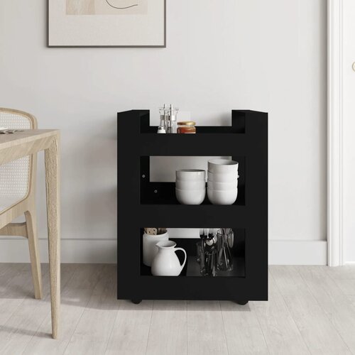  Kuhinjska kolica crna 60 x 45 x 80 cm od konstruiranog drva Slike