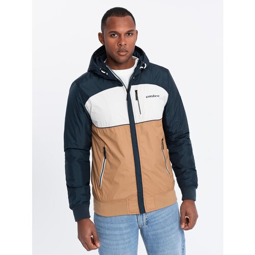 Ombre Lightweight colorful men's sports jacket with fleece - brown and navy blue Cene