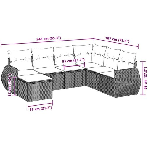 VidaXL 7-dijelni set vrtnih sofa svjetlosivi od poliratana Slike
