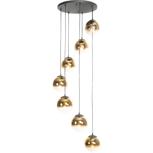 QAZQA Smart hanglamp zwart met goud glas 7-lichts incl. 7 Wifi A60- pallon Cene