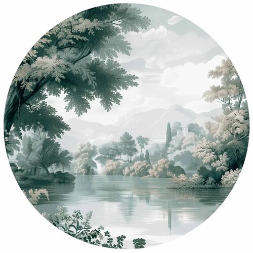  Okrugla fototapeta - Landscape with a park and lake in retro greens 140x140 Cene