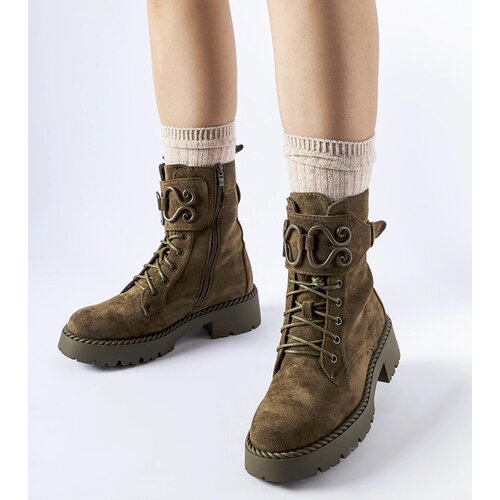 Gemre Dark green decorative eco-suede worker boots Castore Slike