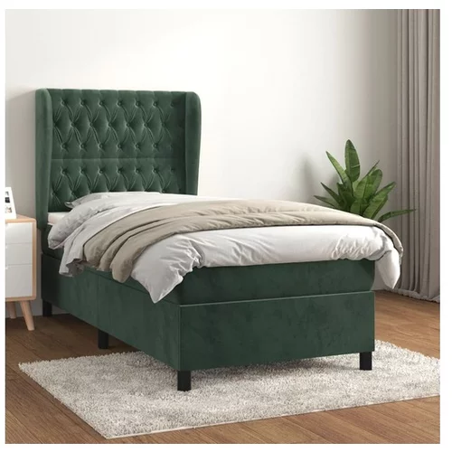  Box spring postelja z vzmetnico temno zelena 80x200 cm žamet
