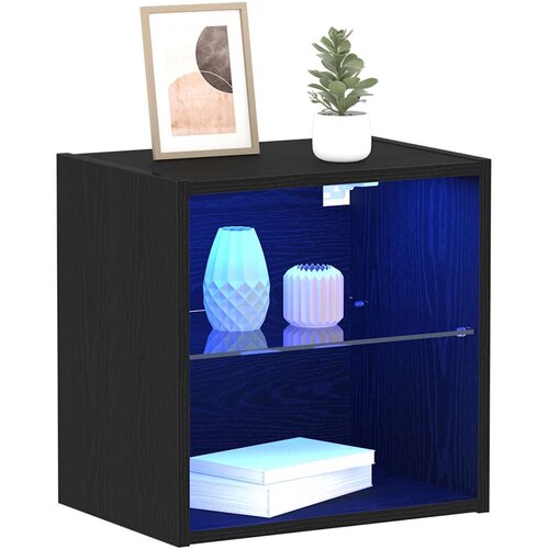  Floating Shelf with LED Light 2 pcs Crna 40 x 28,5 x 40 cm Slike