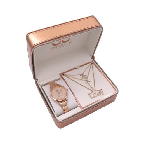 lantana, poklon set, ručni sat i ogrlica, roze zlatna ( 505050 ) Slike
