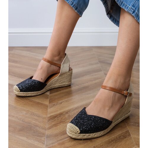 Gemre Black glitter wedge sandals Saluni Cene