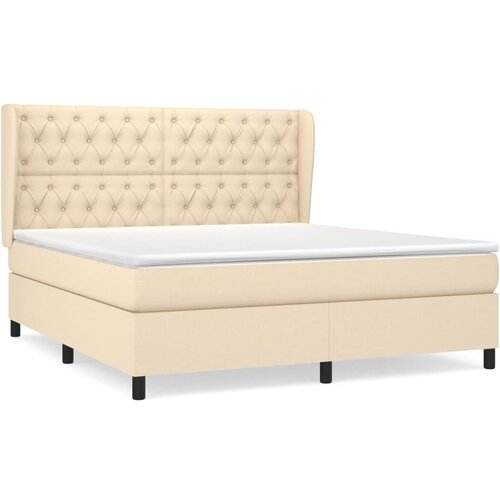 vidaXL Box spring postelja z vzmetnico krem 160x200 cm blago, (20896896) Cene