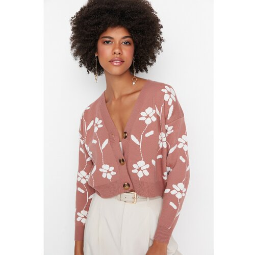 Trendyol Dried Rose Jacquard Knitwear Cardigan Slike