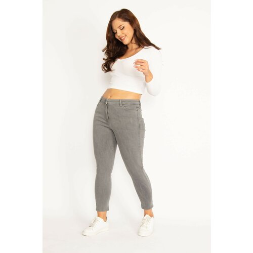 Şans Women's Plus Size Gray 5-Pocket Lycra Jeans Cene