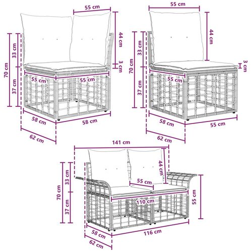  Set vanjskih sofa s jastukom 13 pcs Crna i tamno siva Poliester Slike