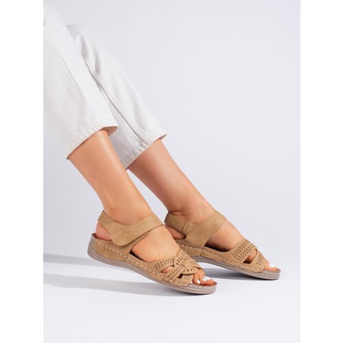 Shelvt Women's light brown sandals on a low wedge Cijene