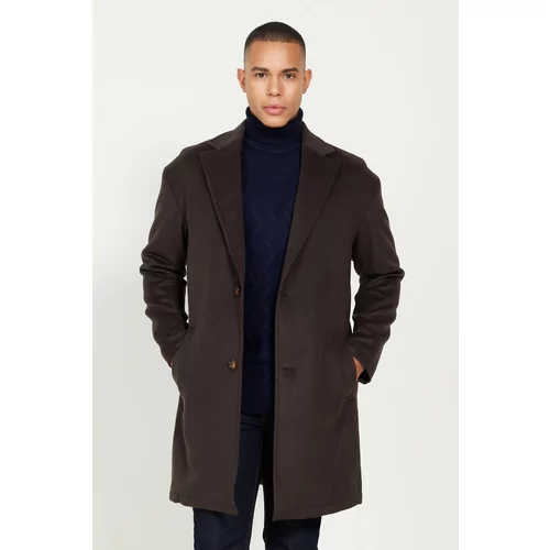 AC&Co / Altınyıldız Classics Men's Brown Oversize Fit Wide Cut Mono Collar Patterned Cachet Coat