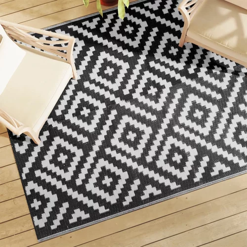 vidaXL Vanjski tepih bijelo-crni 160 x 230 cm PP