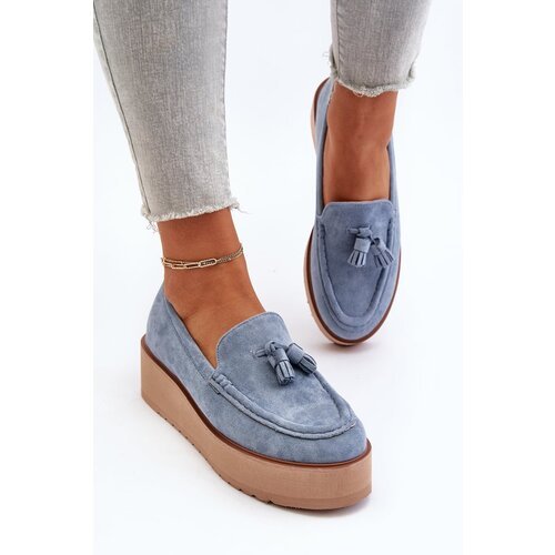 Kesi Women's platform loafers with fringe, blue Mialani Slike