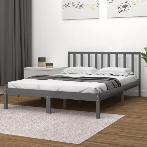 vidaXL Okvir za krevet od masivne borovine sivi 135x190 cm 4FT6 bračni