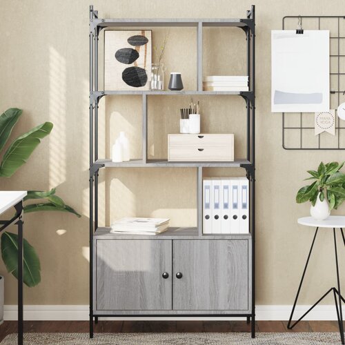 VidaXL Knjižna omara z vrati siva sonoma 76,5x30x154,5 cm inž. les Slike