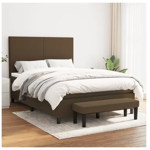  Box spring postelja z vzmetnico temno rjava 140x200 cm blago