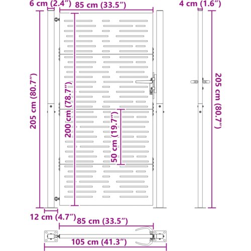 VidaXL Vrtna vrata Crna 105 x 200 cm Čelik s pra&amp;scaron;kastim premazom Slike