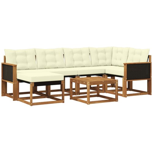 vidaXL Zunanja garnitura za sedenje z blazino 7 pcs Naravna in smetana, (5000273394) Cene