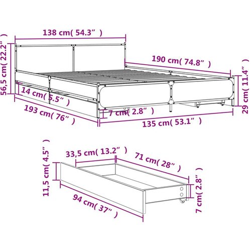 VidaXL Posteljni okvir s predali sonoma hrast 135x190cm inženirski les Slike