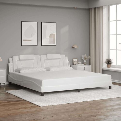  Okvir za krevet s uzglavljem bijeli 200x200 cm od umjetne kože Slike