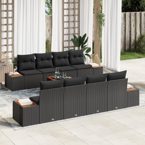 VidaXL 9 Dijelni Vrtni Sofa Set s Jastučićima Crni Poli Ratan Akacija Slike