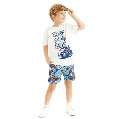 Mushi Surf Boys' White T-shirt with Tropical Shorts Summer Suit.