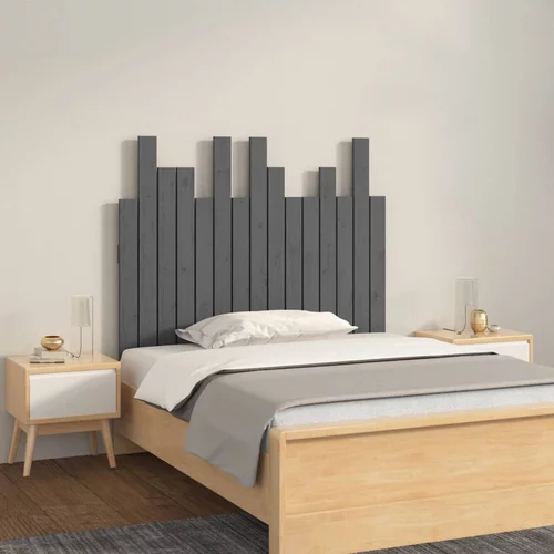 vidaXL Stensko posteljno vzglavje sivo 95,5x3x80 cm trdna borovina