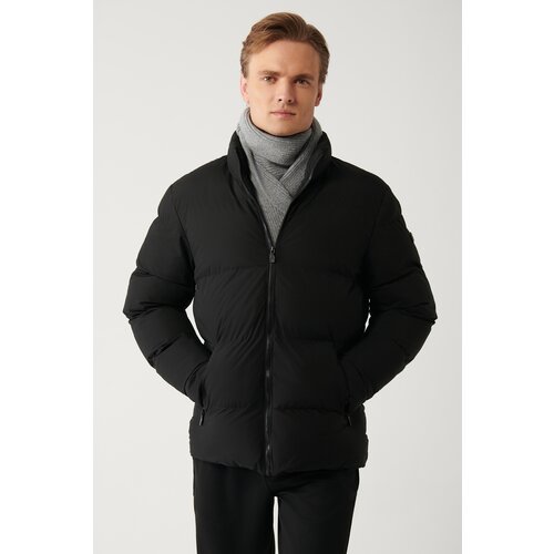 Avva Men's Black Puffer Jacket Stand Collar Water Repellent Windproof Quilted Comfort Fit Slike