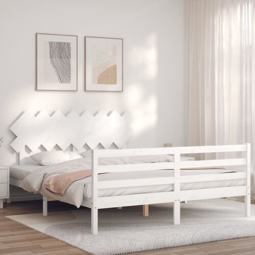vidaXL Posteljni okvir z vzglavjem bel 160x200 cm trden les Cene