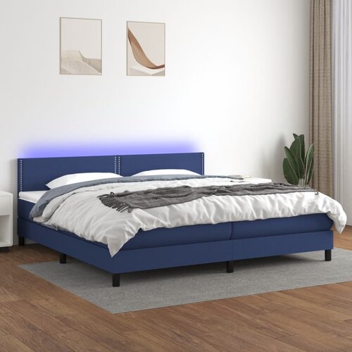 VidaXL Krevet box spring s madracem LED plavi 200x200 cm od tkanine Slike