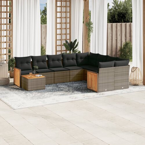 vidaXL 10-dijelni set vrtnih sofa od poliratana s jastucima sivi Cijene