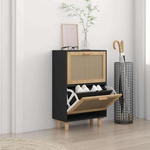 vidaXL Ormarić za cipele crni 52 x 25 x 80 cm drvo i prirodni ratan Cijene