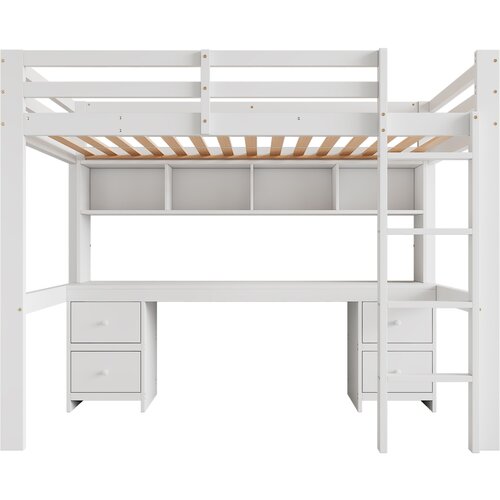 Lumor Postelja na dvignjenem nivoju 90x200 cm - Z pisalno mizo in 2 komodama - Iz masivnega lesa in MDF - Bela, (22155806) Cene