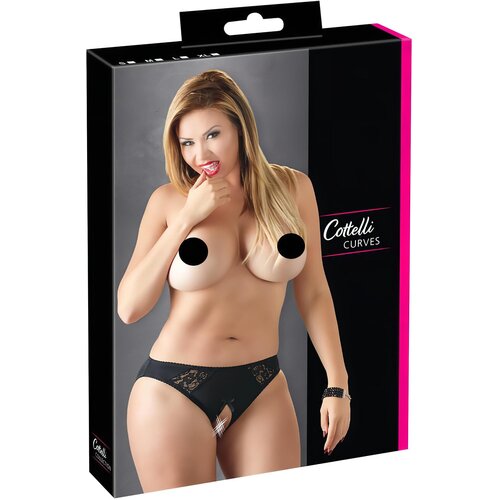 Cottelli Plus Size - Čipkasto odprto spodnje perilo (črno) - 3XL Cene