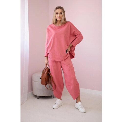 Kesi Set of cotton sweatshirt and pants in raspberry color Cene