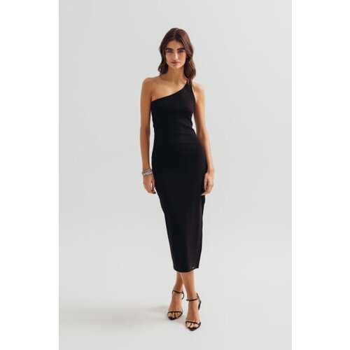 Legendww elegantna midi crna haljina na jedno rame 5971-9777-06 Slike