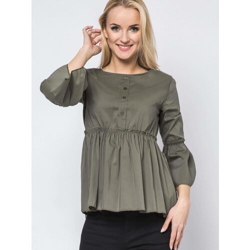 New collection Blouse with frills and lace-up khaki neckline Cene