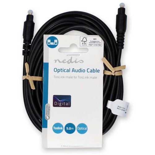 Nedis CAGL25000BK50 Opticki kabl TosLink muski - TosLink muski, 5m, Okrugli, PVC, Crni Slike