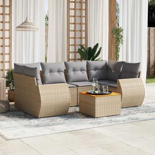 vidaXL 7-dijelni set vrtnih sofa od poliratana s jastucima bež Cijene