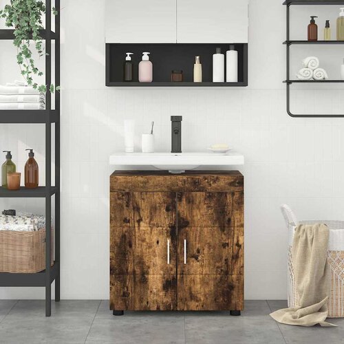 VidaXL Ormarić za umivaonik s pohranom Dimljeni hrast 60 x 34 x 63 cm Slike