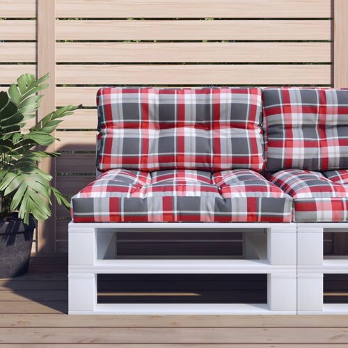  Jastuci za palete 2 kom crveni karirani od tkanine &amp;Scaron;arena 70 x 70 x 12 cm Slike