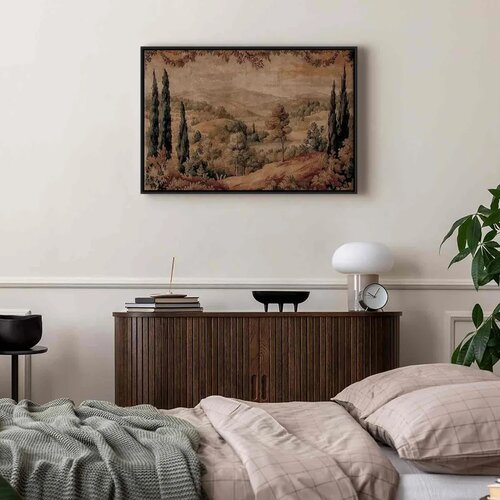  Slika - Mediterranean landscape - old tapestry with a hill and a lake 120x80 U crnom drvenom okviru Slike