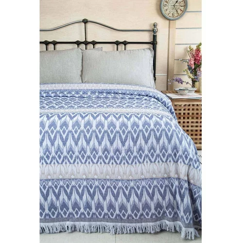 Mijolnir Plavi pamučni prekrivač za bračni krevet 215x240 cm Galvin –