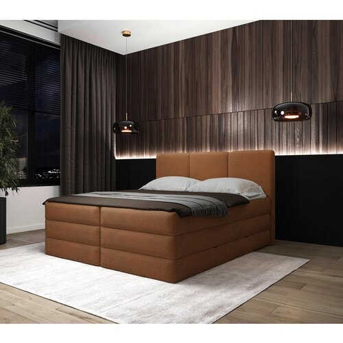 MID.YOU POSTELJA BOXSPRING 160 cm x 200 cm , les, tekstil, leseni material opečnato rjava Cene