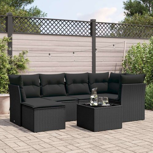  7-dijelni set vrtnih sofa od poliratana s jastucima crni Slike